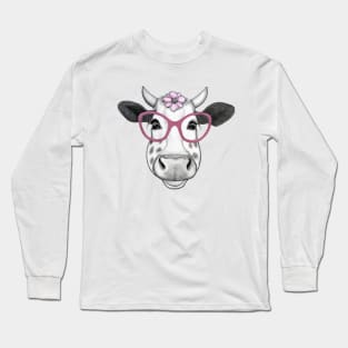 Smiling cow with glasses Long Sleeve T-Shirt